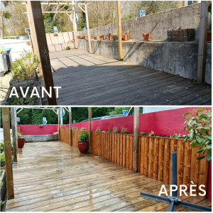 Photo de galerie - Rénovation complète de la deuxième partie du restaurant du Pont, avec la création du grande jardinière murale. 