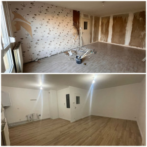 Photo de galerie - Rénovation d’un appartement au Mans, ouverture d’une cloison, pose de 40m2 de sol PVC