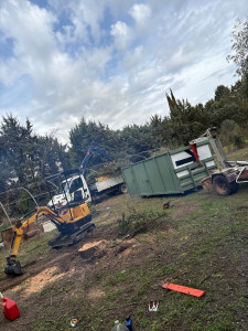 Photo de galerie - Gros nettoyage d’un terrain travaux réalisés avec mini pelle benne, amovible, camion grue