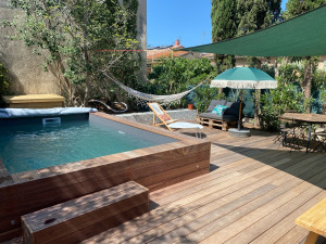 Photo de galerie - Réalisation banc carrelé et terrasse 