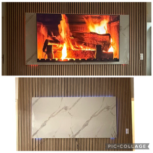 Photo de galerie - Pose panneaux acoustiques et plaque de marbre avec modification électrique 