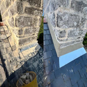 Photo de galerie - Réparation de solin de cheminée avec pose de bavette zinc 