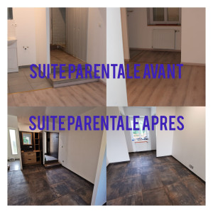 Photo de galerie - Rénovation suite parentale avec réfection complète de la douche et création d'un ensemble meuble + miroir sur mesure 