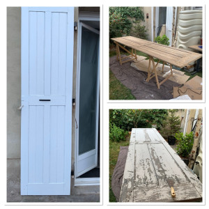 Photo de galerie - Décapage d’un volet extérieur avec 3 couches d’anciennes peinture + réparation des zones abîmées + peinture 2 couches 