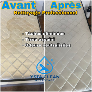 Photo de galerie - Nettoyage matelas – Avant / Après  Taches éliminées, matelas assaini, odeurs neutralisées. Résultat visible, hygiène retrouvée.  ? Ysta Clean Nettoyage Nettoyage professionnel à domicile.