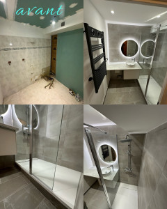 Photo de galerie - Rénovation, salle de bain complète, supprimer une baignoire de 1,60 m remplacement par une douche italienne avec coin machine 