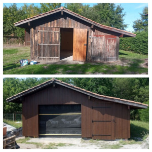 Photo de galerie - Rénovation d'une grange, pose de bardage en extérieur et isolation intérieure et pose de panneaux en OSB pour les murs. intérieurs.