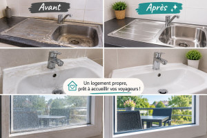 Photo de galerie - Avant / Après : évier retrouvé propre, dégraissé et brillant. Élimination des traces de calcaire, de graisse et des salissures pour un résultat impeccable.
Nettoyage en profondeur d'un lavabo : suppression du calcaire, des taches et des résidus. Résultat 