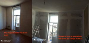 Photo de galerie - Rénovation mur en gouttelette très brute par plaque de plâtre 