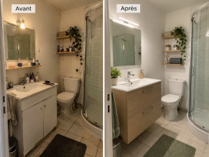 Photo de galerie - Remplacement d’un meuble et d’un miroir de salle de bain 