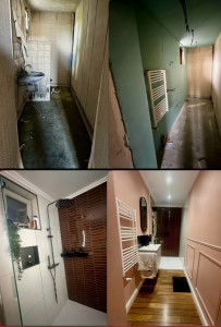 Photo de galerie - Rénovation complète d’une salle de bain ( Placo-plomberie-carrelage-peinture-parquet bateau) 