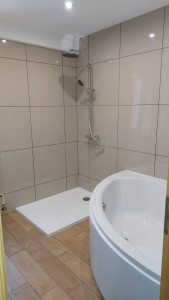 Photo de galerie - Pose bac à douche et colonne de douche.