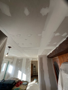 Photo de galerie - Ponçage, bande plafond et mur avant peinture