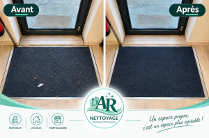 Photo de galerie -  Avant / Après aspiration de tapis chez notre client. Un tapis propre et rafraîchi grâce à l’intervention d’AR Nettoyage ! 