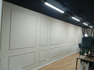 Photo de galerie - Peinture d'une salle de réunion mur et 
 plafond 
changement dès couleur et thème 