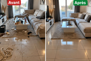 Photo de galerie -  AVANT / APRÈS : Une transformation impressionnante ! ??
D’un salon sale et encombré à un espace propre, rangé et accueillant ! ?
Plus de poussière, plus de saletés, un sol brillant et un intérieur qui retrouve toute sa fraîcheur. ✨
? Avec CLARACOEUR 