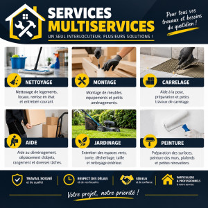 Photo de galerie - Services Multiservices Nettoyage, montage, carrelage, peinture, jardinage et aide à domicile. Un travail sérieux, soigné et adapté à vos besoins, pour particuliers et professionnels.