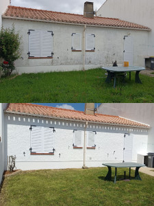 Photo de galerie - Démoussages toitures 
Nettoyage façade et mûrs + peinture 
Décapage des dalles
Tonte pelouse + taille rosiers + copeaux de bois