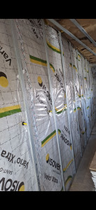 Photo de galerie - Doublage isolation, pose de menbranes.