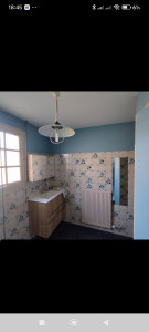 Photo de galerie - Application d'une peinture bleu dans une salle de bain