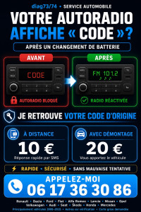 Photo de galerie - Autoradio bloqué sur « CODE » après un changement ou un débranchement de batterie ? Je retrouve votre code d’origine et vous accompagne jusqu’à la remise en fonctionnement. Service rapide et sécurisé, à distance ou avec démontage. Carte grise demandée.