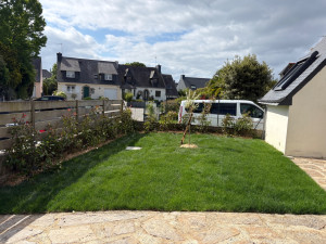Photo de galerie - Pose de gazon de placage et plantation 