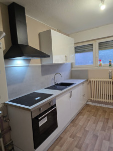 Photo de galerie - Pose de cuisine  , découpe plan de travail,  alimentation en eau mitigeur,  évacuation en eau 