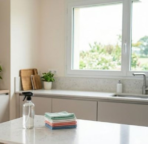 Photo de galerie - Cuisine bien rangée, microfibre et produit