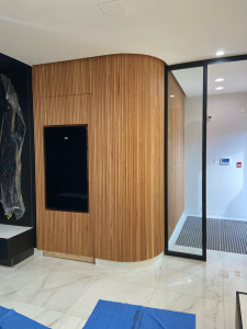Photo de galerie - Installation bardage bois intérieur 