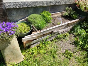 Photo de galerie - Jardinière pour herbes aromatiques, construction avec des planches de palettes. Design Brut