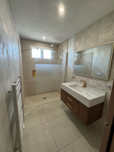 Photo de galerie - Salle de bain refais à neuf avec douche à plafond place de la baignoire 