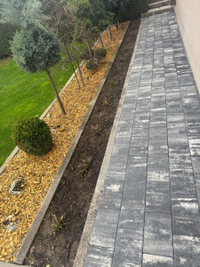 Photo de galerie - Aménagement jardin, allée en pavés et création massif