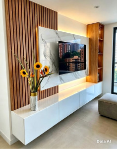Photo de galerie - Habillage mural derrière tv