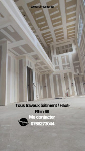 Photo de galerie - Pose du placo plâtre murs et plafonds avec bondes  à joints 