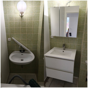Photo de galerie - Montage meuble vasque plus meuble avec miroir avec raccordement sanitaire 
