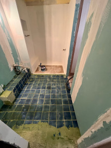 Photo de galerie - Réfection totale d une petite salle d’eau , plomberie électricité préparation des supports mise ne place du receveur 