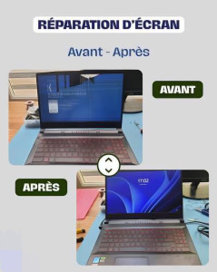 Photo de galerie - Remplacement d'écran - Plasturgie - Clavier - Charnière - Disque Dur - Ram - Batterie - ...