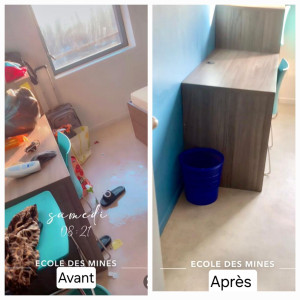 Photo de galerie - Nettoyage  d'une chambre  d'étudiant. 