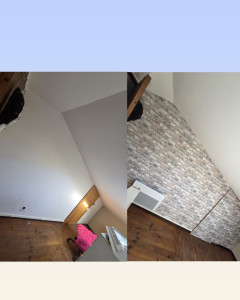 Photo de galerie - Pose de papiers peint style brique ancienne 