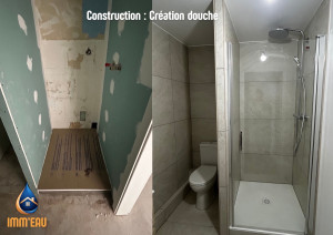 Photo de galerie - Installation douche dans un appartement en rénovation : création des différentes arrivées et conduites d'eau + pose WC + pose douche (bac à douche, colonne de douche, paroi de douche) 