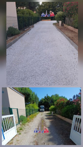 Photo de galerie - Préparation de la route avec 0/20 calcaire,compactage,ensuite finition avec gravier blanc 5/15 