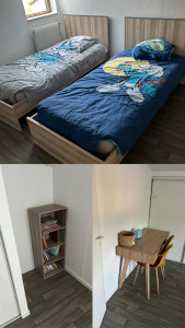 Photo de galerie - Lits , bureau, bibliothèque 