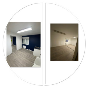 Photo de galerie - Rénovation trois bureaux  sol mur plafond  et création d’un salle d’attente avec la pose du cloison en placo et une porte  Pose du lino limitation parquet et peinture  Pose des radiateur électrique 