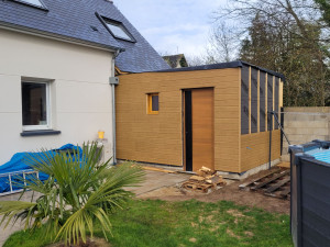 Photo de galerie - Construction du extension en ossature bois.