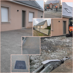 Photo de galerie - Aménagement extérieur, parking.

- Terrassement, empierrement.
- Pose de clôture rigide avec sous bassement béton. 
- Pose de Pavé Béton Green.
- Pose d'un béton désactivé antidérapant.
- Pose de regard. 