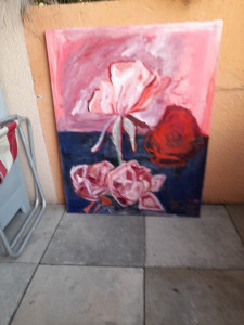Photo de galerie - Tableau huile sur toile rose d'octobre