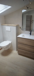 Photo de galerie - Pose de wc geberit, meuble et vasque, douche, et miroir 