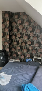 Photo de galerie - Tapisserie à raccord dans une chambre 