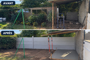 Photo de galerie - Réalisation d’une clôture pleine en béton ainsi qu’une petite dalle en béton. Les clients sont super content de mon travail ! 