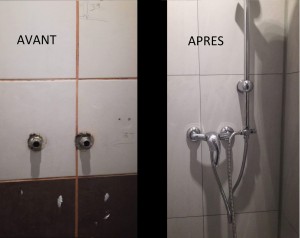 Photo de galerie - Renovation de la douche avec dalles PVC sur carrelage.

